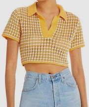 NWT, Derek Lam 10 Crosby Merlin Short Sleeve Cropped Sweater, Golden Orange,Sz M