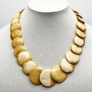 Vintage Ethnic Tribal Natural Polished Flat Graduated Horn Bone Necklace 22”