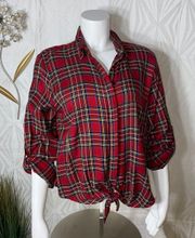 /Red Crop Plaid Flannel Long Sleeve