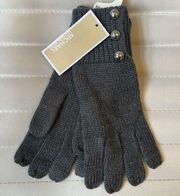 Michael Kors Gray Knit Gloves MK Silver Buttons NEW