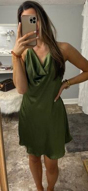 Green Satin Halter Dress