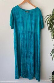 Orvis Dress Womens XL Blue Tie Dye Boho Maxi Retro Summer Casual Hippie Coastal