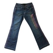 Y2K RocaWear rainbow embroidered flare jeans Size 7 amazing Rare gems!!!