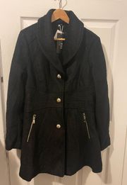 Women’s  black size large wool  blend coat. Missing fur for collar.