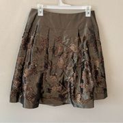 Per Se 100% Silk Brown Sequin Aline Skirt Embellished Metallic