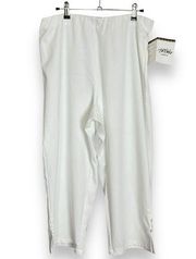 Bob Mackie NWT Pants Cropped White Button Details Elastic Waist Size Large Capri