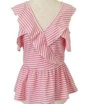 NWOT Bishop + Young Peplum Hem Ruffle Top Sleeveless Pink Tank Ribbed Sz S, A23