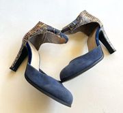 Seychelles Ankle Strap Heels Blue Suede Tan Leather Pump Womens Size 8 Shoes