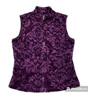 Woman Purple & Black Floral Velour Quilted Vest Size Petite Small
