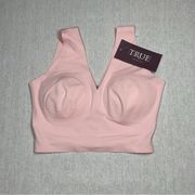 True & Co Pink Vneck Wireless Bra in XS