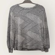 Ellen Tracy Womens Sweater Pullover Cream Gray Zigzag Print Oversized Size S