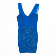 Monique Lhuillier Cobalt Blue Tulle Mesh Pleater Semi Sheer Overlay Mini Dress 2