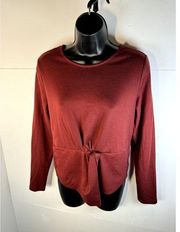 Rachel Roy Women's Medium Shirt Burgundy Maroon Faux Tie Waist Long Sleeve Top