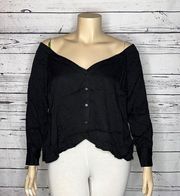 Eloquii NWT Size 14 Black Off the Shoulder Button Down Shirt Top