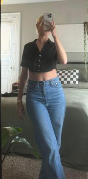 Black Button Down Crop Top 