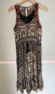 Lucky Brand safari crochet trim Boho Sleeveless Dress m tribal Live In Love