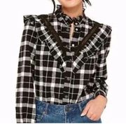 Kate spade rustic plaid flannel snap button shirt size medium