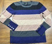 Investments Petites Size PS Striped Long Sleeve Sweater With Sleeve Buttons