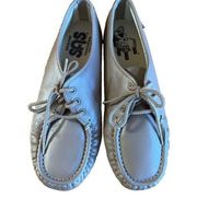 SAS Siesta Tan Leather Lace-up Loafers Women's Size 9M Comfy Handsewn Moccasin