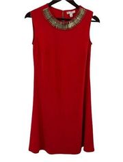 Dress Barn Red Sleeveless Embellished Collar Fit & Flare Dress Size Small New