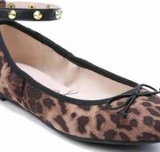 Libby Edelman Clarissa animal print ballet flats size 7 studded ankle strap shoe