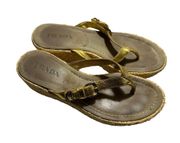 Prada Slides Thongs Wedge Platform Gold Shoes Euro 36 Straw Raffia Sz6