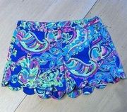 LILLY PULITZER MAGNOLIA SCALLOPED HEM BLUE SHORTS WOMENS SZ 2