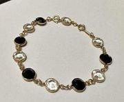 Swarovski (Swan Signed) Black Faceted  Crystal Bracelet Gold Tone With Extension