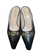 Zumi Heeled GG Logo Black Leather Mules Size 38 US 8 - Used