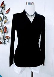 Double Zero - Sz Small - Sexy Cutout Back  LS V-Neck Ruched Stretchy Black Shirt