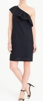 NWOT J.Crew Black Ruffle One Shoulder Linen Mix Dress Size Small