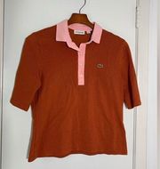 Womens, pumpkin, burnt orange, pink trim short sleeve Izod polo shirt 40