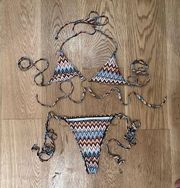 Boohoo Aztec Print O Ring Tie Detail Bikini Top & Bottoms