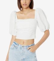 White Smocked Puff Sleeve Crop Top