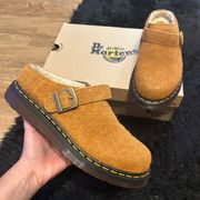 DR MARTENS Suede Fur Mules Slippers Shoes New 