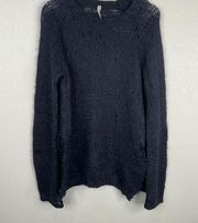 IRO Womens Sweater Size 3 Navy Blue Mohair Open Knit Crewneck Pullover Side Slit