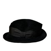 VTG Sears Roebuck & Co. Trilby Fedora Hat Fur Bow Black 7 1/2