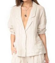 NWT Free People Oversized Striped Tan Sand Linen Blazer Sz M