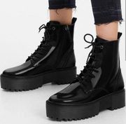 Platform Lace-up Casual Style Faux leather Lace-up Boots black size 40