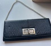 Lulu Townsend black pebbled leather turnlock closure chain clutch