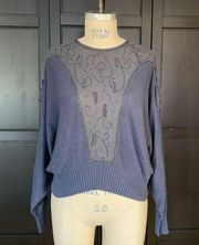 Vintage 1984 Beaded Gray Blue Sweater Mercedes & Adrienne & Co