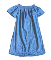 J. Crew Off The Shoulder Smocked Chambray Dress Mini Shift Womens 4 Denim Cotton