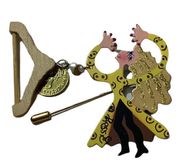 Vintage Stick Pin Hat Pin Woman with Greek Coin and Clothes Hanger