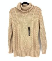 Torrid Women's Size 00 US M Turtleneck Cable Knit Sweater Beige Long Sleeve NEW