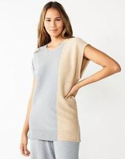 Cara Santana x Nine West Short Sleeve Neutrals Colorblock Boxy Knit Tee