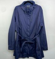 Columbia Womens Trench Coat Blue Long Full Zip Mock Neck Belted Hood 3X