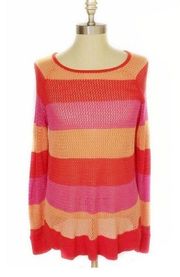 525 AMERICA STRIPED MESH SWEATER WOMENS SIZE L