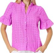 Lilly Pulitzer Calynn Eyelet Button-Down, Wild Fuchsia Ditsy Diamond Poly Eyelet