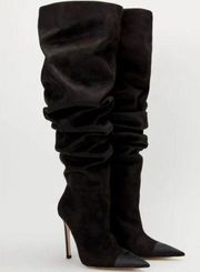 Good American Over the Knee Slouch Suede Boots Black  GA173K-X Women's 7.5 NWB