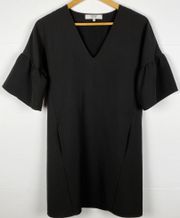 Black Chiffon Ruffle Sleeve V Neck Shift Dress Size XS